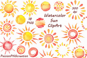 Watercolor Sun Clipart, an Illustration by PassionPNGcreation