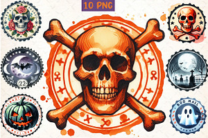 Halloween Round Stamp PNG Bundle, an Illustration by DreamCafeArt