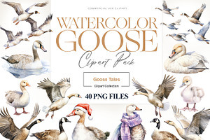 Watercolor Goose Clipart, Cute Geese, an Animal Illustration by BrushstrokeArtGB