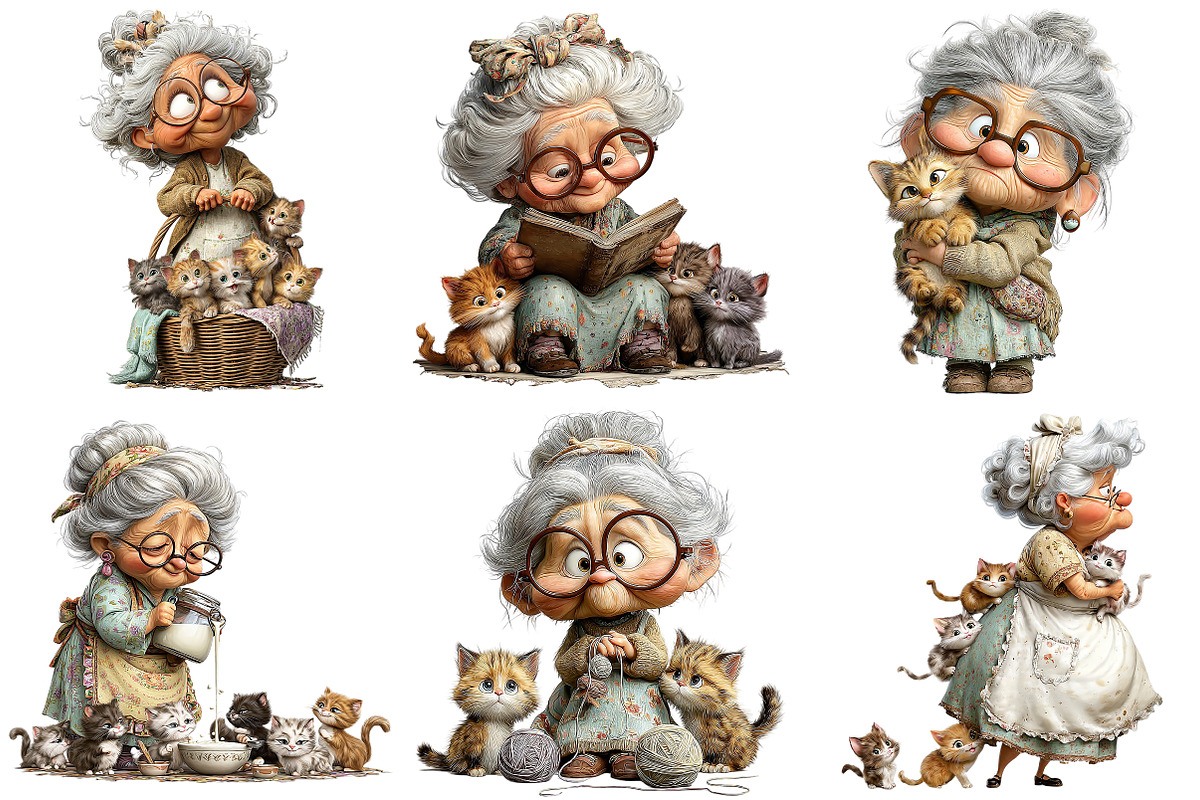 Whimsical Grandma with Kittens PNG, an Illustration by Craft Nest (Photo 4 of 9)