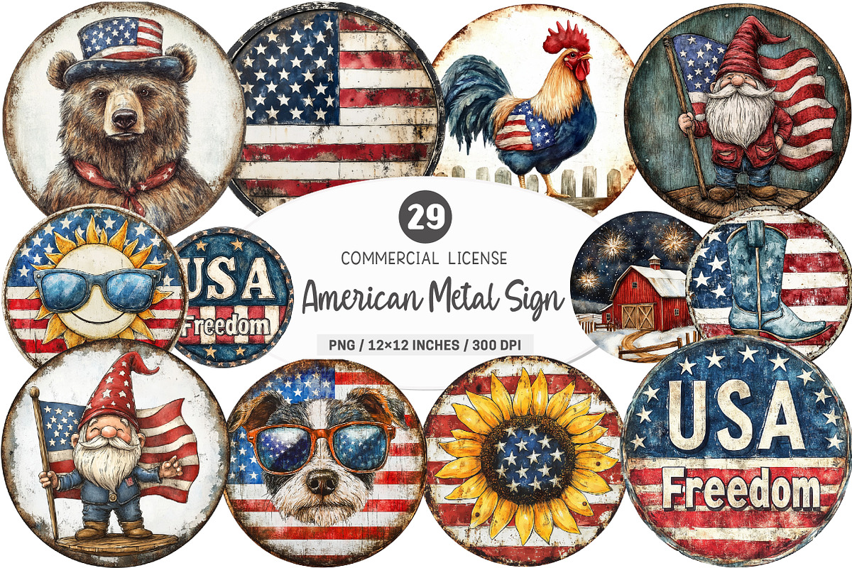 American Rustic Round Metal Sign PNG, an Illustration by SinaCreation (Photo 1 of 5)