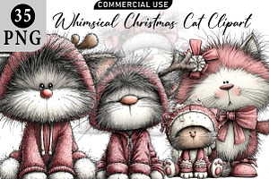 Whimsical Christmas Cat Clipart, an Illustration by Daily.Designs