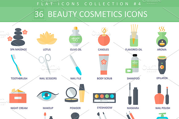 36 Beauty Cosmetics Flat Icons Set