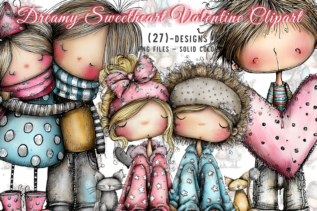Dreamy Sweetheart Valentine Clipart, an Illustration by CreationArt (Photo 1 of 5)