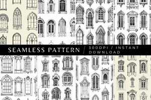 8 Victorian Window Seamless Patterns