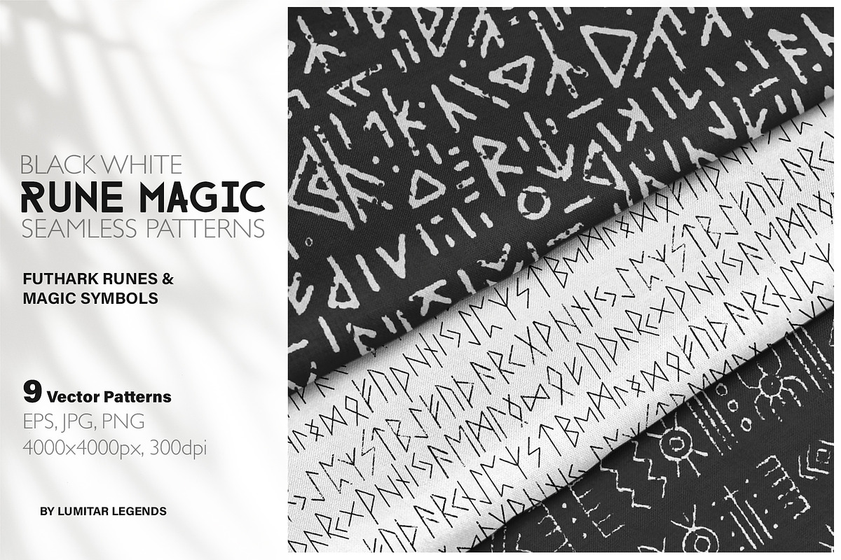 Rune Magic: Black Seamless Patterns, a Pattern Graphic by Lumitar (Photo 1 of 3)