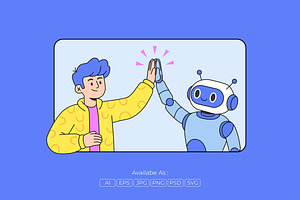 AI Robot and Man High Five, a Person Illustration by Partikusi Design
