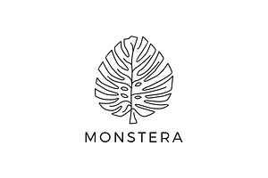 Monstera Outline Logo Vector Icon