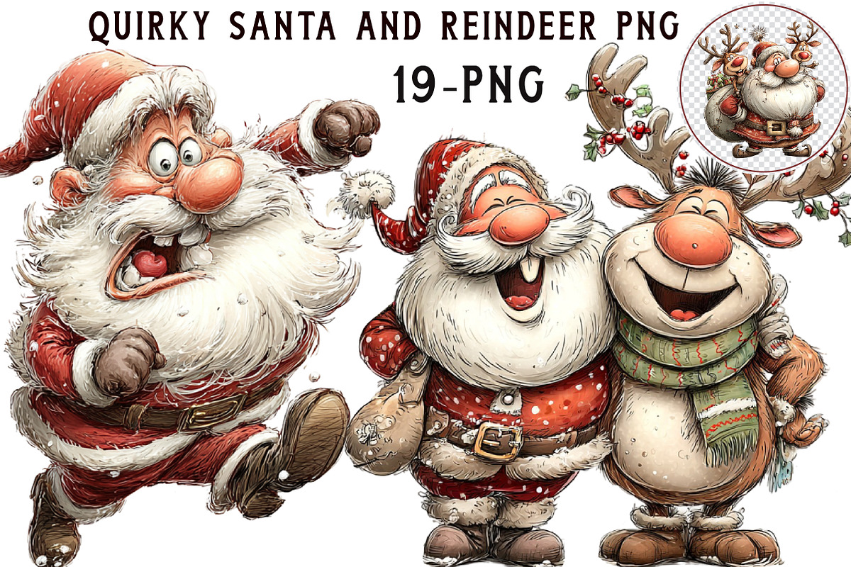Quirky Santa and Reindeer PNG, an Illustration by Libby Wishes (Photo 1 of 7)