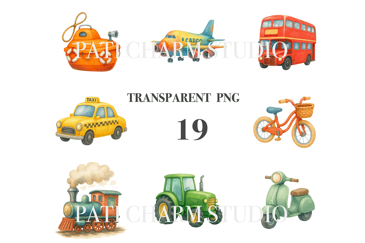 19 Transport Clipart, a Decorative Illustration by Pati Charm Studio (Photo 3 of 8)