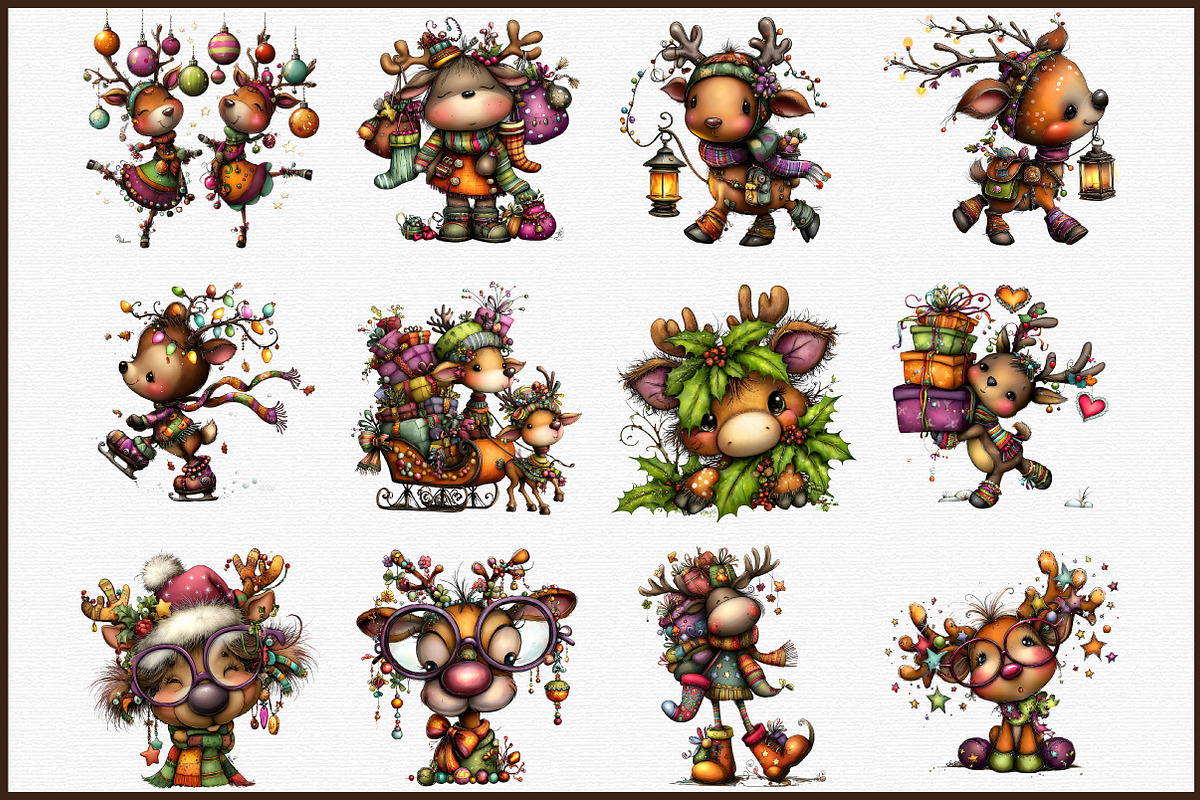 Christmas Quirky Reindeer Clipart, an Illustration by Sublimation Artist (Photo 3 of 6)