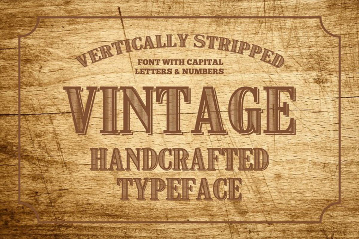 Vertically Striped Vintage Typeface, a Serif Font by Vintage Font Lab (Photo 1 of 2)
