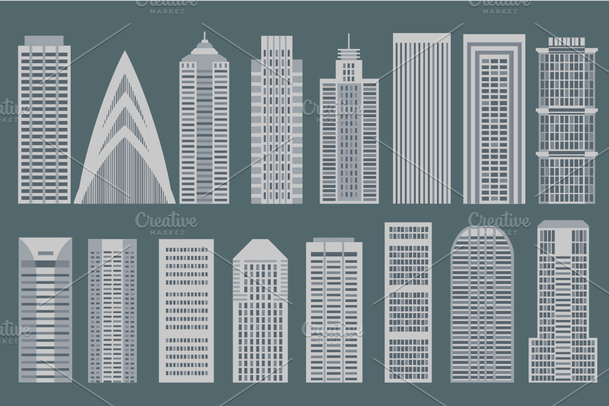 50 vector buildings in flat style, an Object Graphic by Store for animators