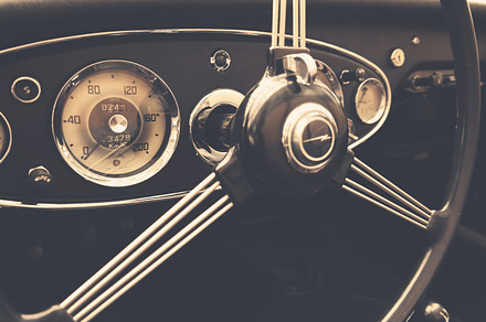 Vintage car dashboard stock picture