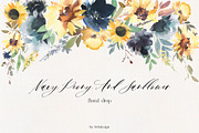 Navy Peony & Sunflower Florals PNG, a Decorative Illustration by whiteheartdesign (Thumbnail 4 of 7)