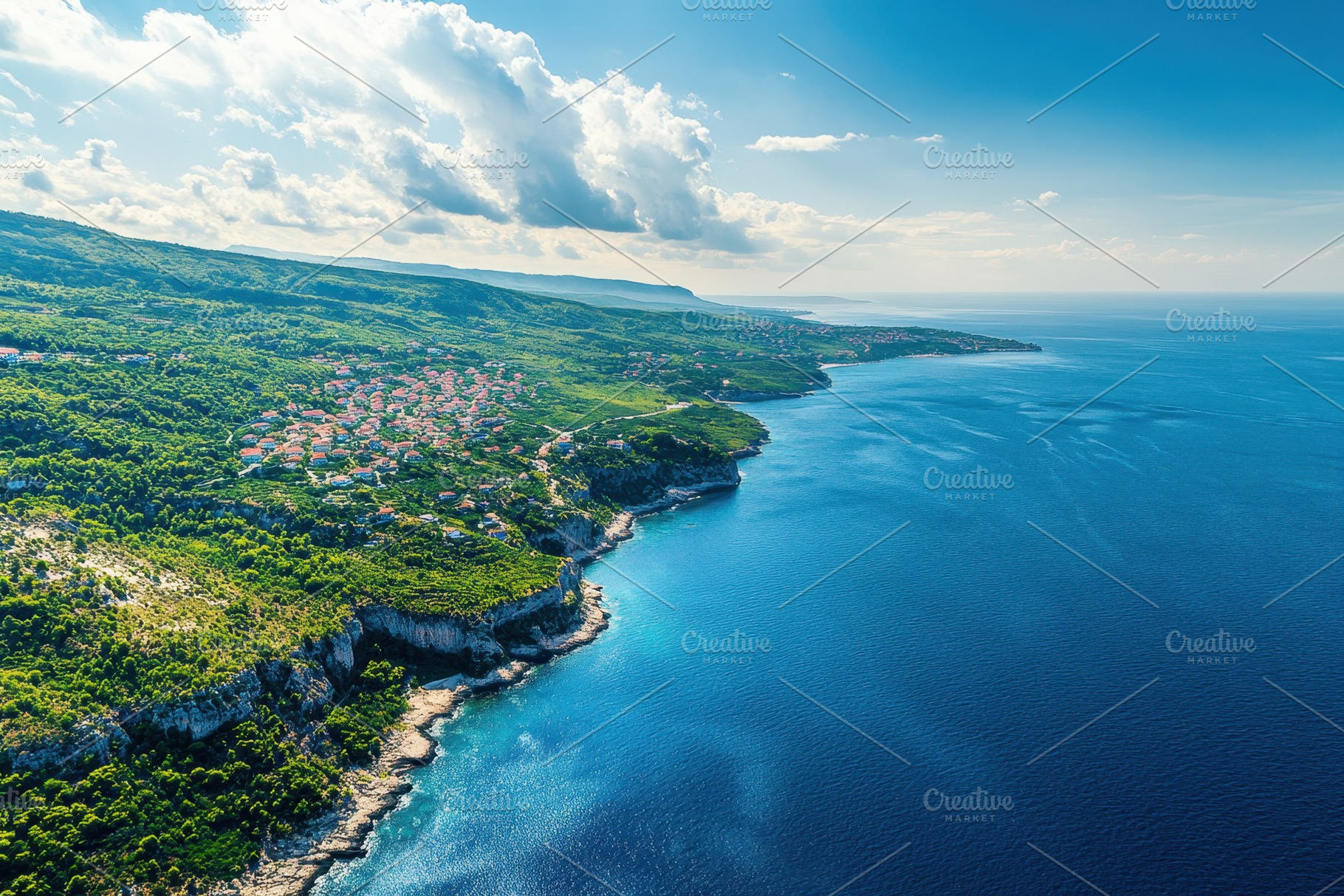 Aerial view of vibrant coastline mee, a Photo by Iftikhar Alam
