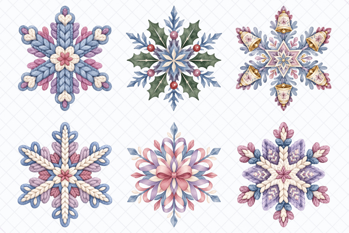 Watercolor Winter Snowflakes Clipart, a Seasonal Illustration by Whimsy Brush Studio (Photo 2 of 8)