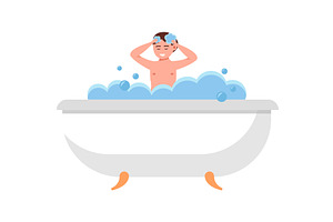 child washing in bathroom vector noy, an Illustration by vectorpointstudio