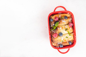 Traditional German  Pfannkuchen-Auflauf, baked pancakes casserol, a Food & Drink Photo by Rimma