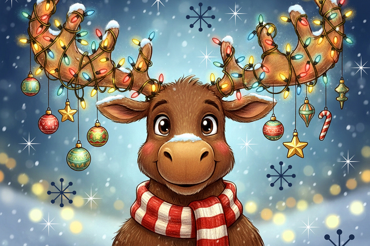 Moose Christmas Card, an Animal Illustration by Sharon Schwalbe (Photo 3 of 3)