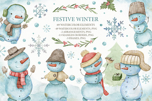 Watercolor festive winter clipart, an Illustration by OrangePeafowlArt
