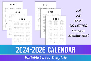 2024-2026 Vertical Calendar Canva