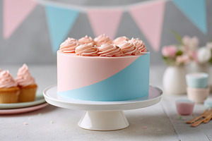Celebration cake with soft pink and baby blue frosting, perfect for any festive, a Photo by AlyaAnd