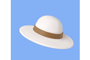 3d cartoon beach hat with ribbon, an Object Illustration by ModVector