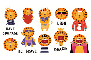 Cute little lion illustrations set, an Animal Illustration by sceptical cactus