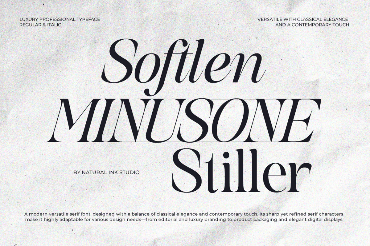 Softlen Minusone Stiller | 6 Update, a Serif Font by Natural Ink Studio (Photo 1 of 15)