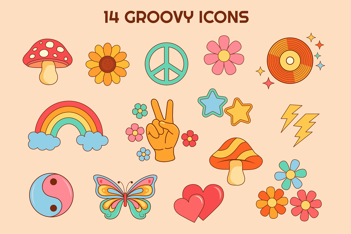 Retro Groovy 70s Clipart Bundle, a Decorative Illustration by JulyGart (Photo 2 of 5)