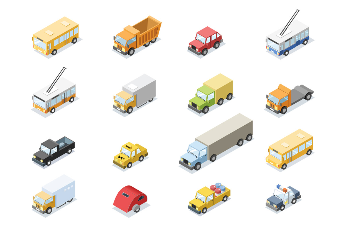 Isometric transport set, an Object Graphic by lemonoff