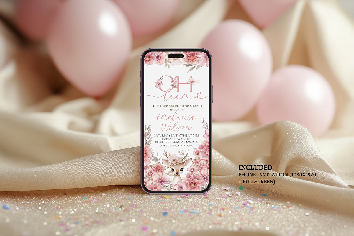 Editable Oh Deer Girl Invite Set, an Invitation Template by Digital_Mind (Photo 3 of 7)