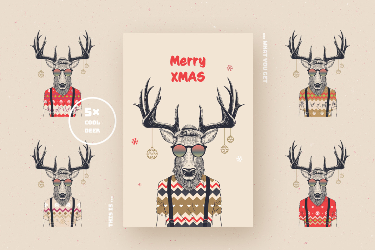 Christmas Deer Characters, an Animal Illustration by blauananas (Photo 4 of 6)