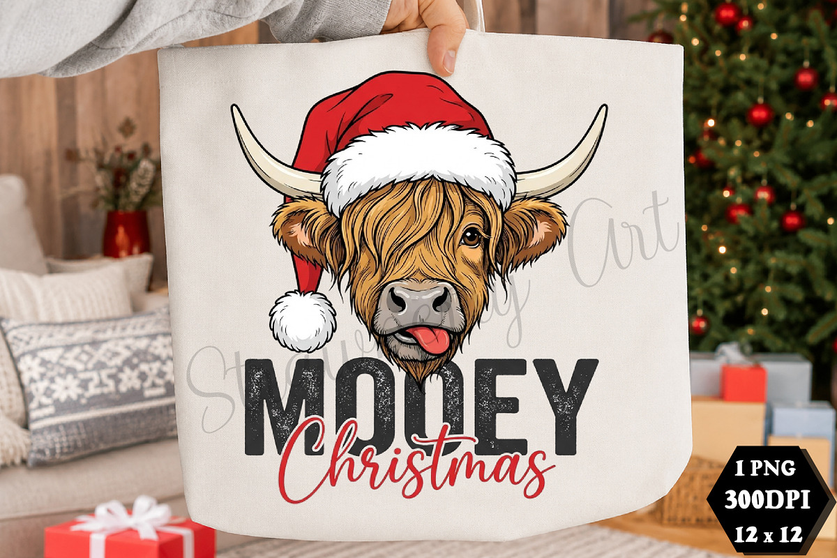 Mooey Christmas PNG, a Seasonal Illustration by DreamCafeArt (Photo 1 of 7)