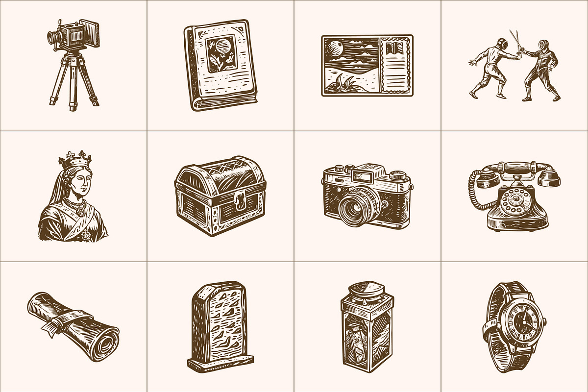 Vintage History Art Illustration Set, an Education Illustration by Prosymbols (Photo 8 of 8)