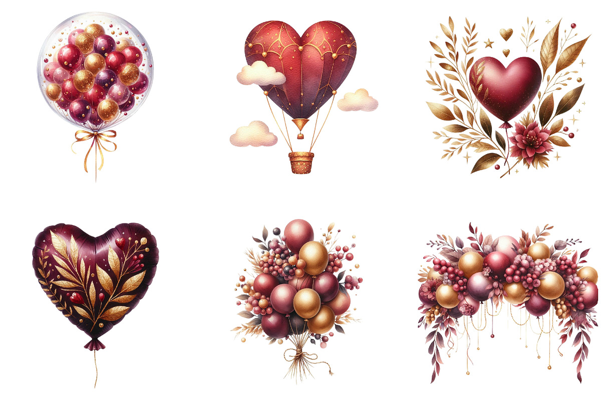 Burgundy and Gold Balloons Clipart, an Illustration by DreamArtGraphic (Photo 4 of 4)