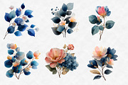 Watercolor Blush and Blue Leaves Flo, an Illustration by Designworld (Thumbnail 4 of 6)