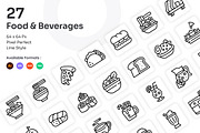Food & Beverages Icons Set - Line, an Outline Icon by Kmg Design (Thumbnail 1 of 2)