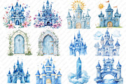 Blue Fairytale Castle Clipart, an Illustration by Watercolor design (Thumbnail 2 of 11)