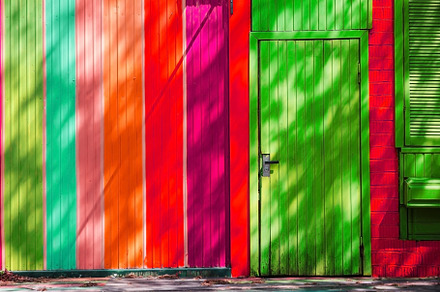 multi-colored wooden wall and door in the house, Kiev, Ukraine, an Abstract Photo by TanaCh