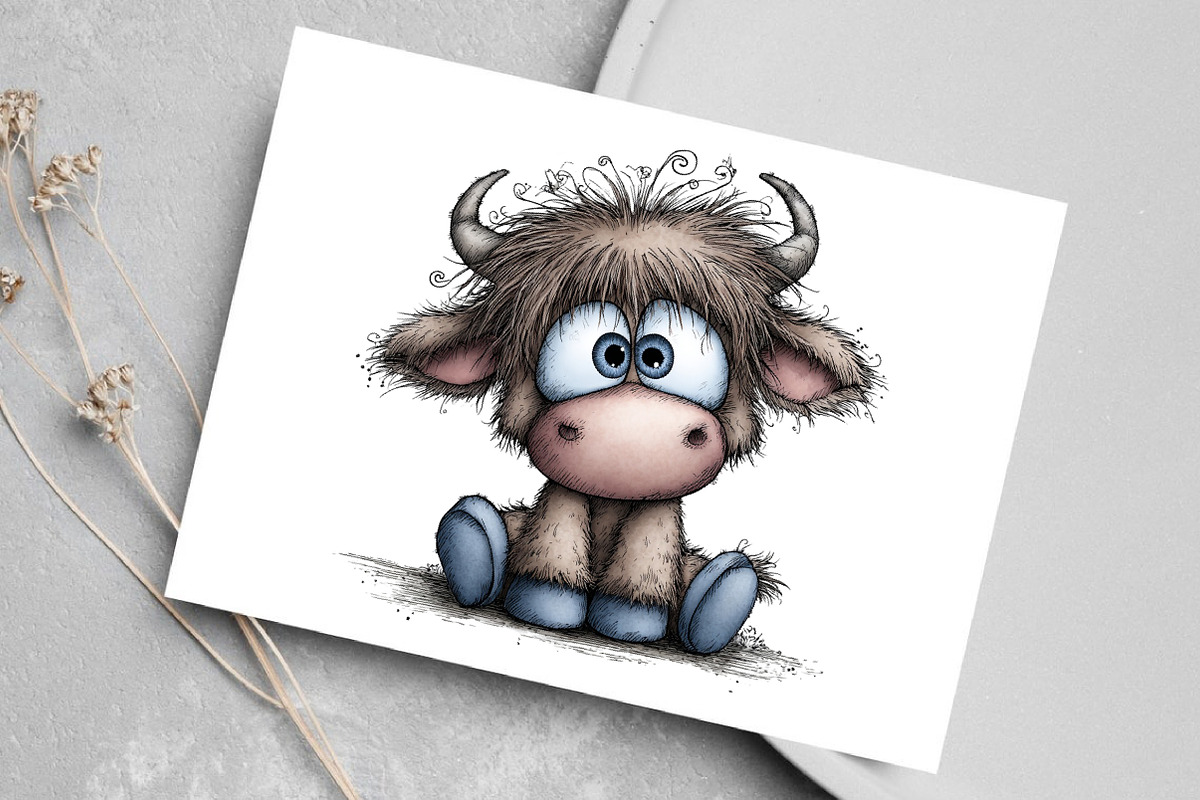Watercolor Cute Highland Cow Clipart, an Illustration by Canvas Craft (Photo 5 of 7)