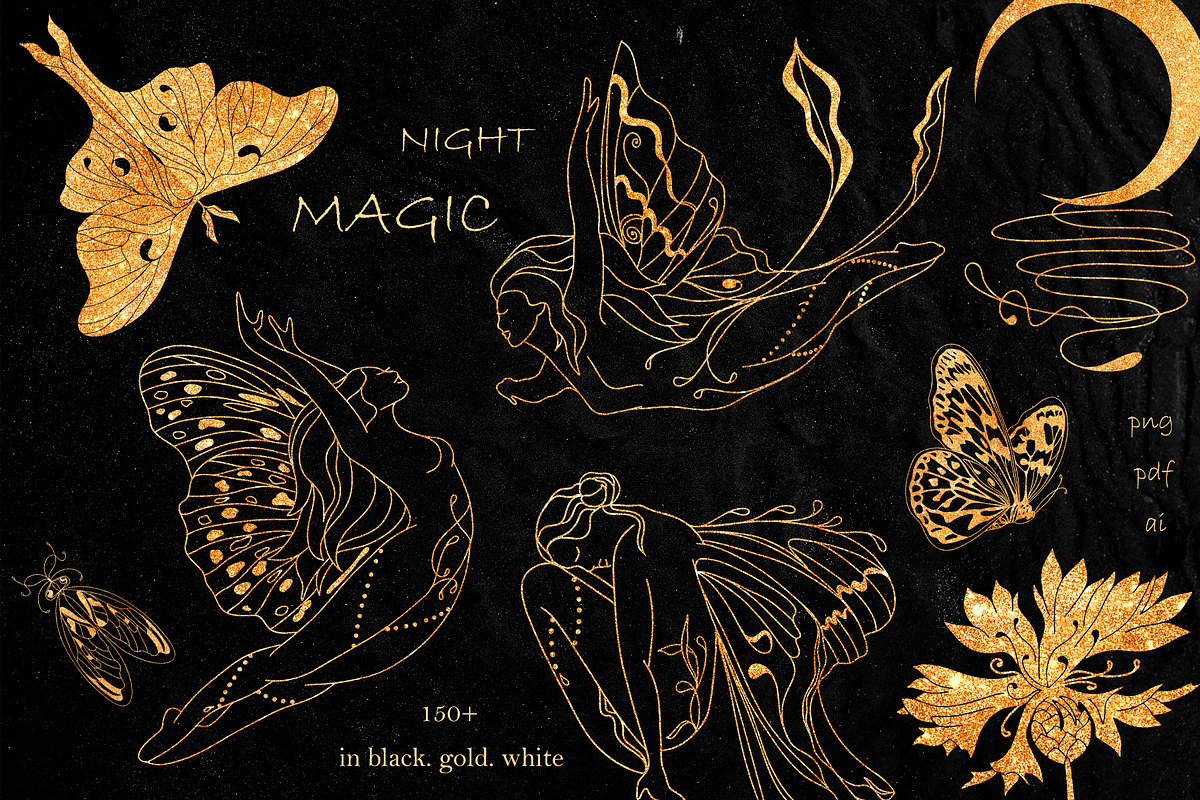 NIGHT MAGIC butterflies women flora, an Animal Illustration by ArtOLB (Photo 1 of 14)