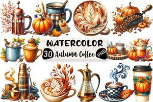 Vintage Autumn Coffee Clipart, an Illustration by Black Bird Studio