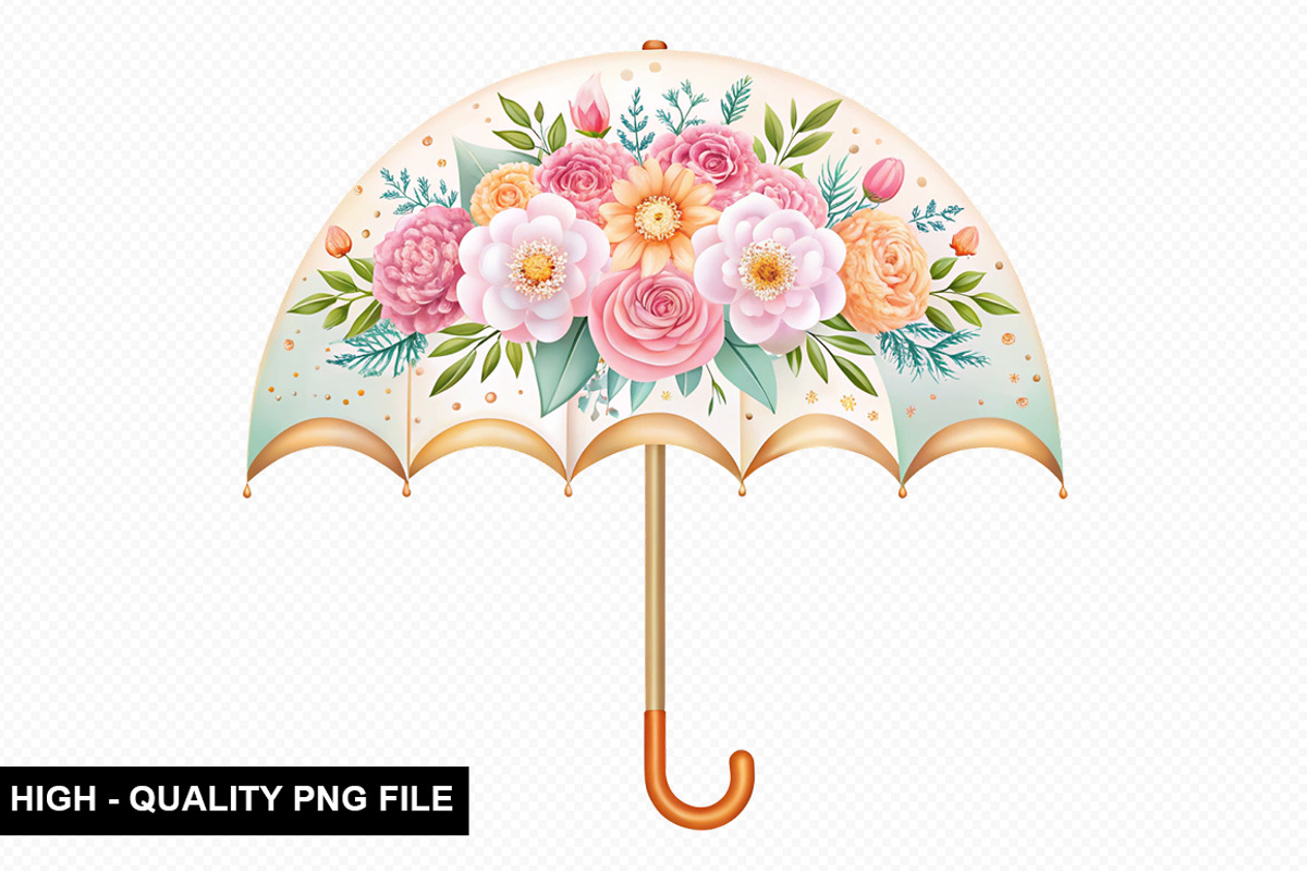 Watercolor Floral Umbrella Clipart, an Illustration by crative8112 (Photo 8 of 8)