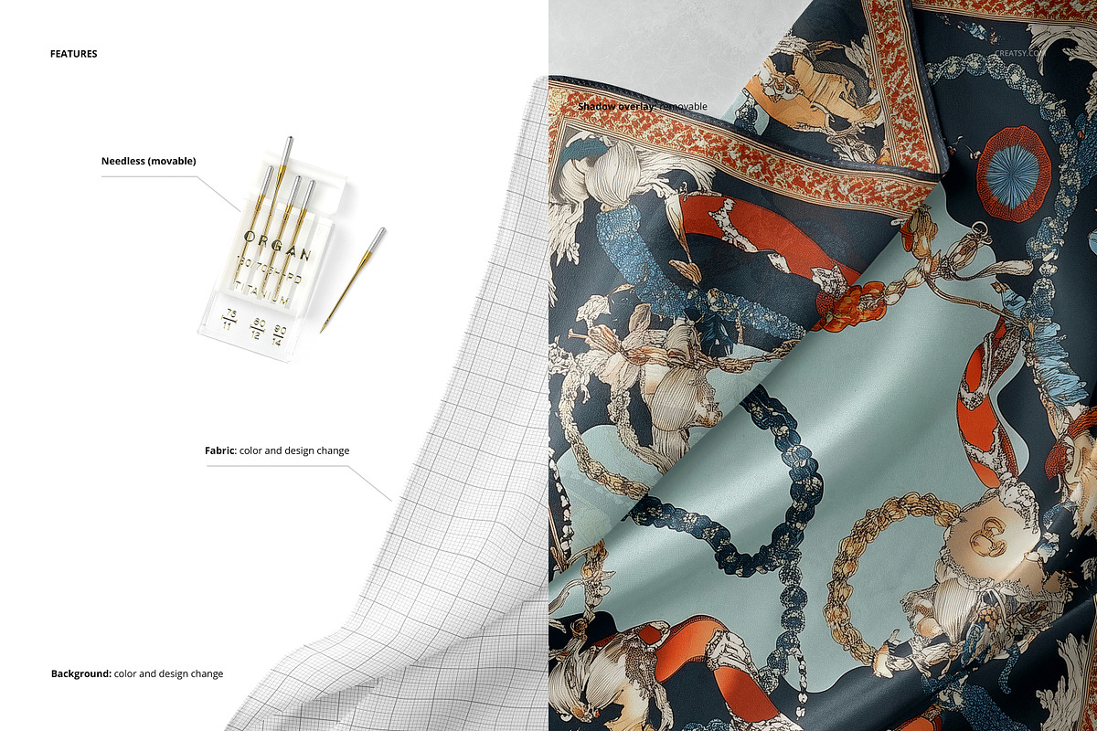Closeup of Silk Scarf Mockup, a Mask Mockup by creatsy5 (Photo 3 of 5)