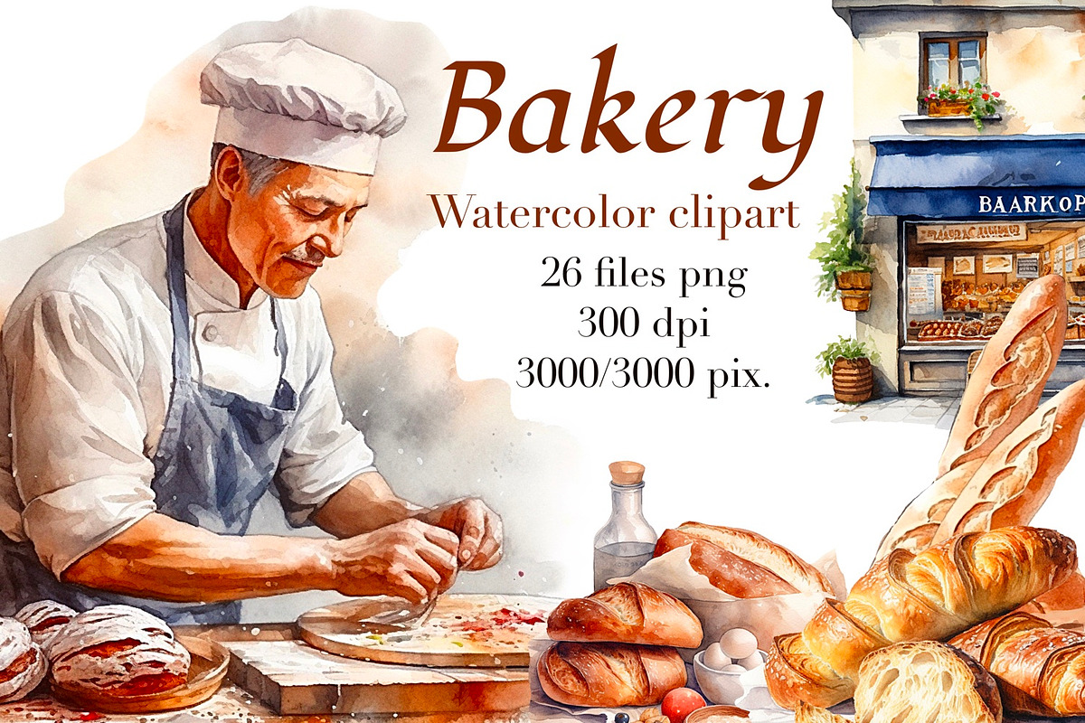 Bakery, watercolor clipart., a Person Illustration by AkvarelRiver (Photo 1 of 5)