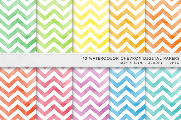 Watercolor Chevron Digital Paper preview 3