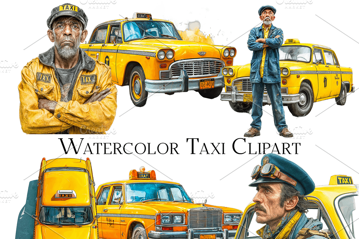 Watercolor Taxi Clipart, an Object Graphic by ArtisticTimberStudio (Photo 2 of 2)