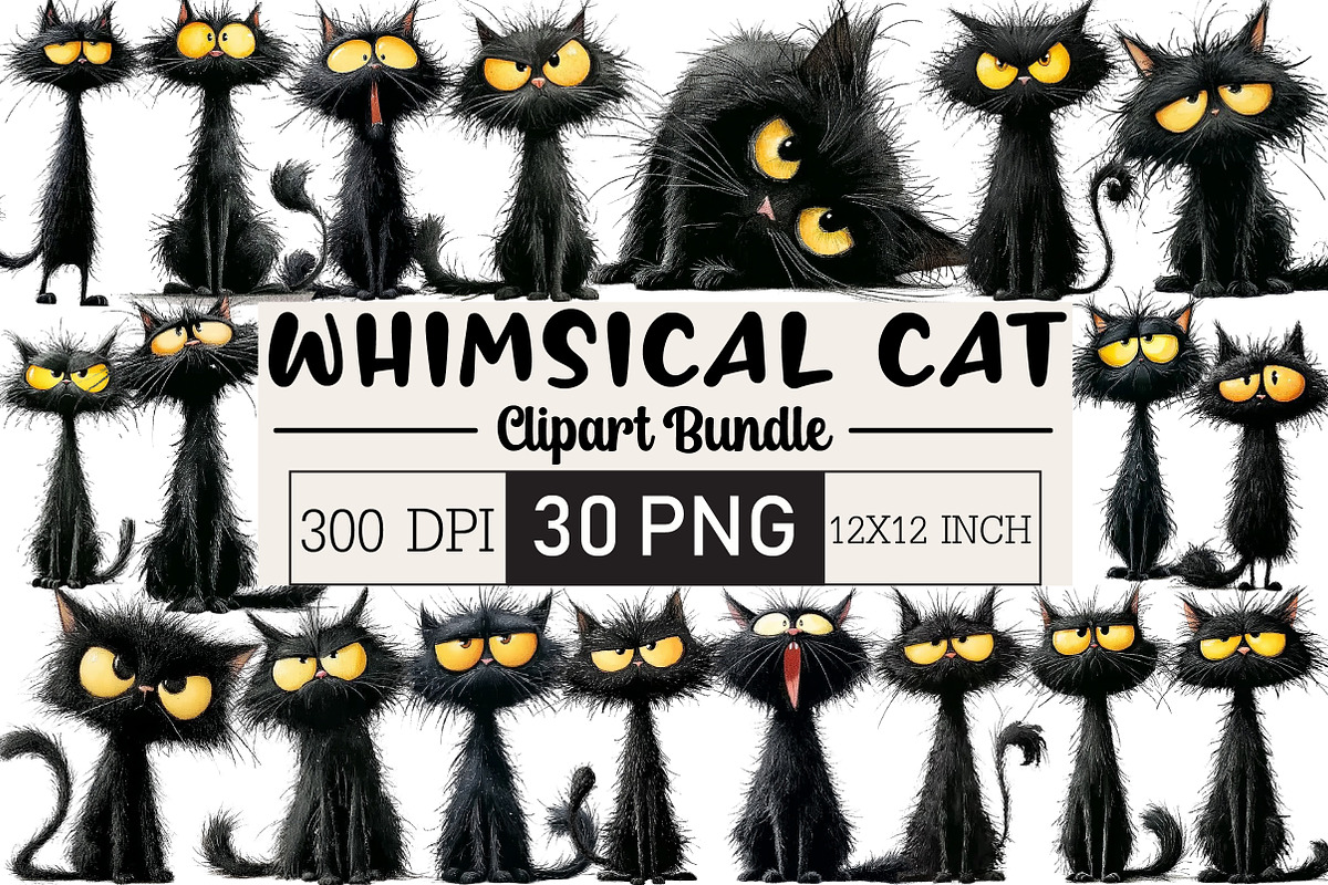 Whimsical Cat Clipart, an Illustration by Black Bird Studio (Photo 1 of 6)